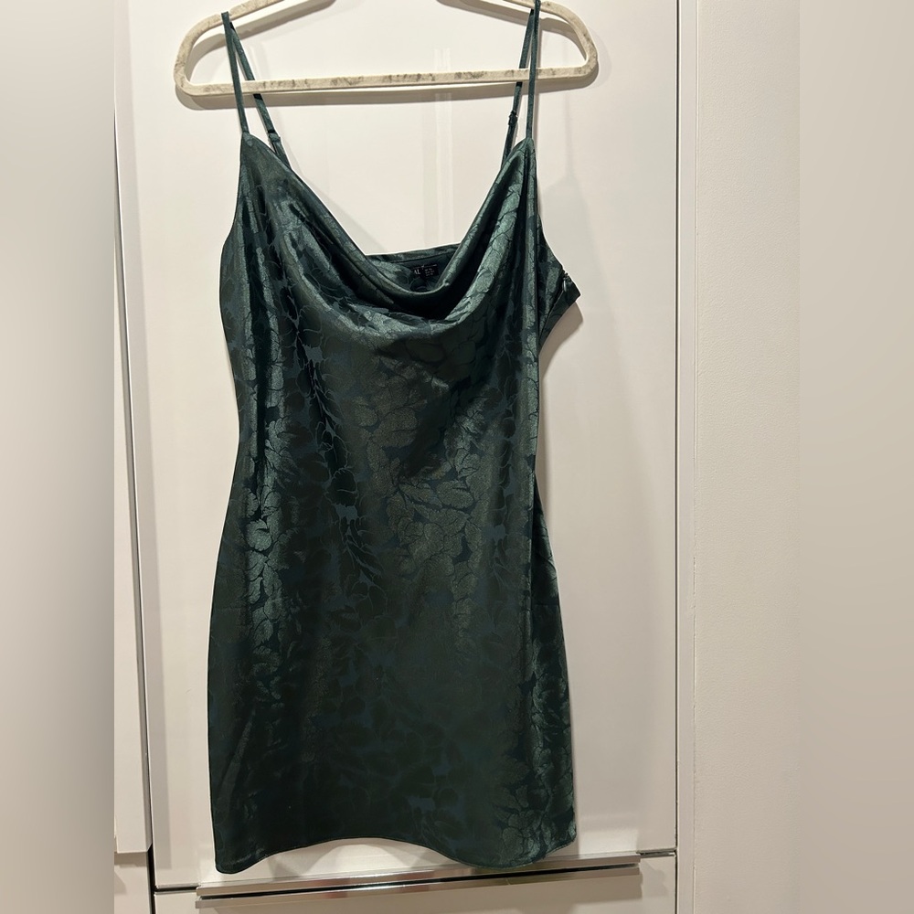 Nasty Gal Dark Green Satin Dress